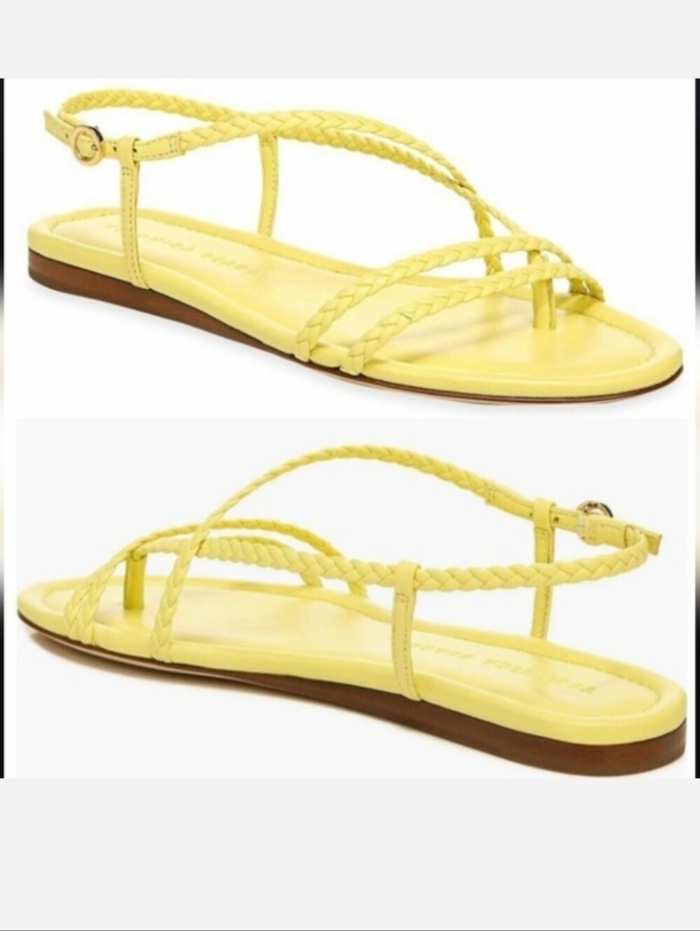 Veronica Beard Soia Braided Strappy Lemon Leather Flat Sandals Size 7.5M